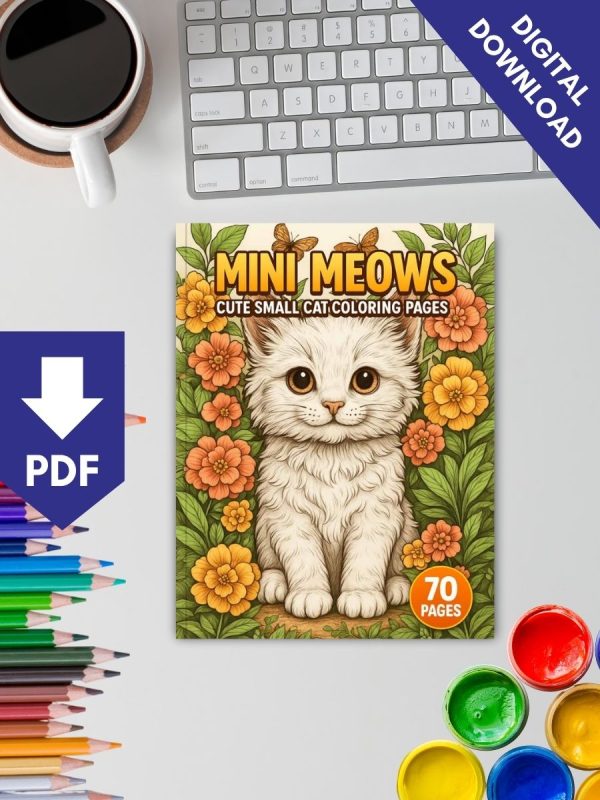 Mini Meows: 70 Adorable Small Cat Coloring Pages for Kids and Adults - Image 2