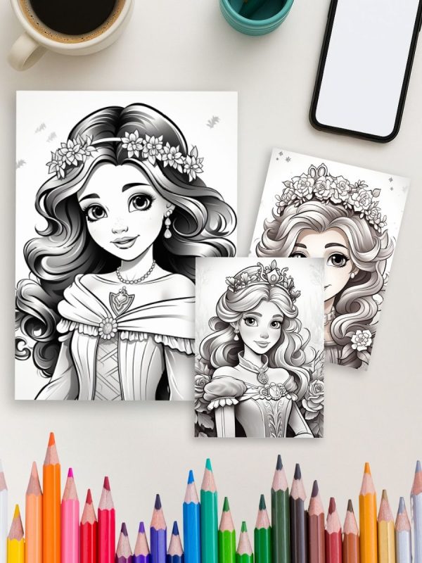 Princess Moments: 120 Elegant Adult Coloring Pages for Relaxation and Creativity - Image 4