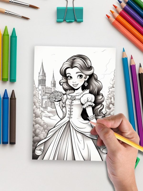 Princess Moments: 120 Elegant Adult Coloring Pages for Relaxation and Creativity - Image 5