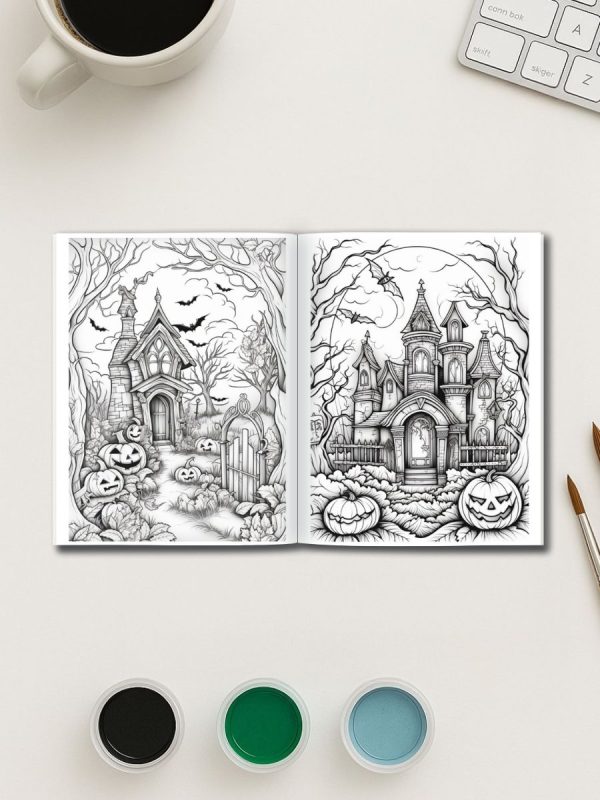 Haunted Manor: 45 Spooky Halloween House Coloring Pages for Kids and Adults - Image 3