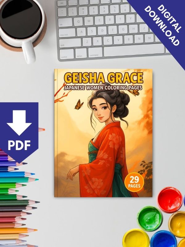 Geisha Grace: 29 Japanese Women Coloring Pages for Adults - Image 2