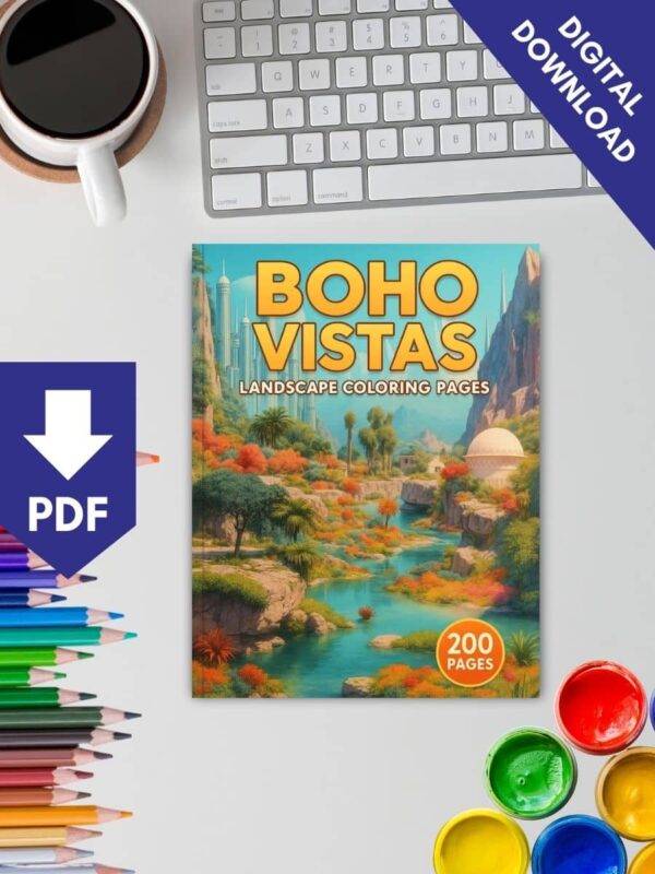 Boho Vistas: Stunning Landscape Coloring Pages for Relaxation and Creativity - Image 2