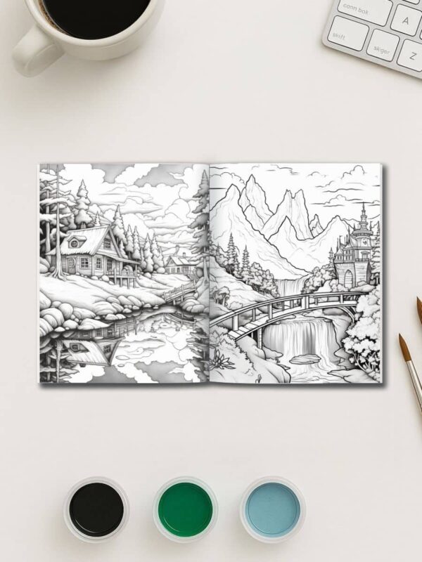 Boho Vistas: Stunning Landscape Coloring Pages for Relaxation and Creativity - Image 3