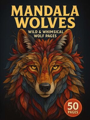 Mandala Wolves – 50 Wild: Intricate Wolf Mandala Coloring Book for Adults