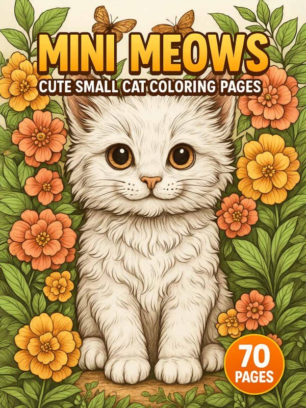Mini Meows: 70 Adorable Small Cat Coloring Pages for Kids and Adults