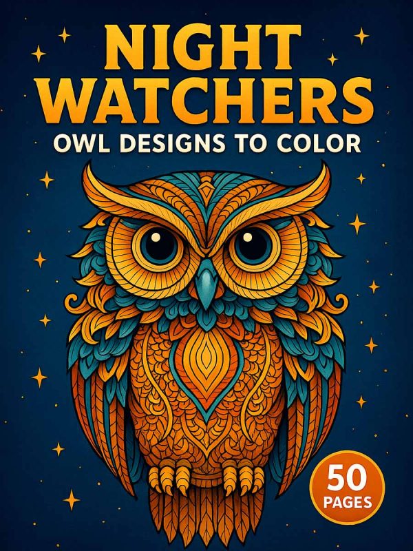 Night Watchers: 50 Owl Coloring Designs for Relaxation and Creativity