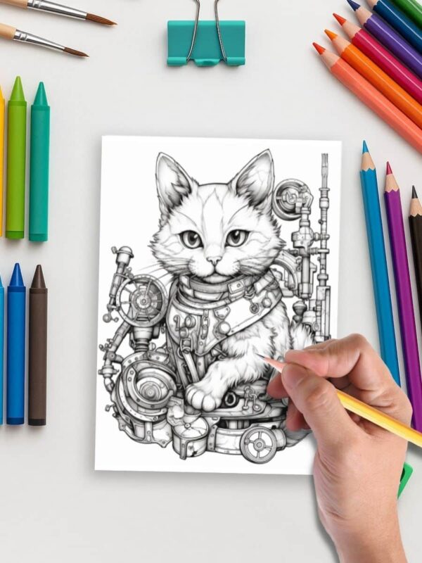 Steampunk Cats Coloring Book: 50 Unique Steampunk-Themed Cat Pages - Image 5
